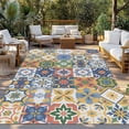 thumbnail image 2 of Vintage Mediterranean Outdoor Rug for Patio/Deck/Porch, Non-Slip Large Area Rug 4 x 6 Ft, Blue and Yellow Tiles Texture Indoor Outdoor Rugs Washable Area Rugs, Reversible Camping Rug Carpet Runner, 2 of 8