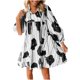 thumbnail image 1 of Vestido de Manga Corta para las Mujeres, V-Cuello Impresión Empalme Encaje Hasta Vestido Suelto, Moda Casual Midi, 1 of 9
