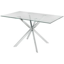 Uptown Club Linus 51.2" Contemporary Glass Top Dining Table in Silver