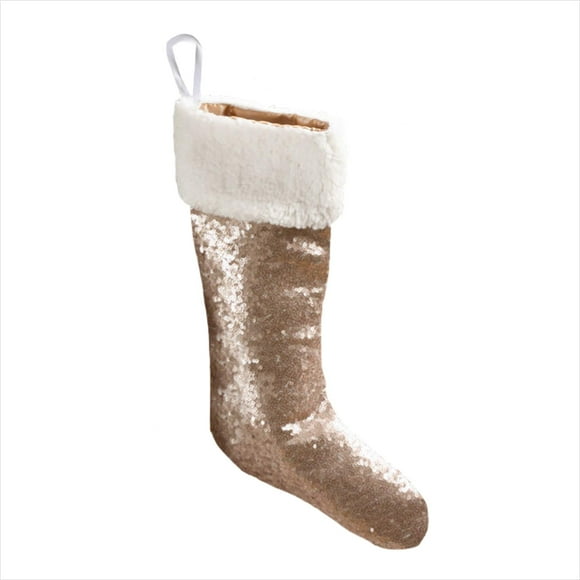 Saro Lifestyle Colección Paillette Lentejuelas Brillantes Con Puño Sherpa Medias Navideñas 10" X 18" Champán