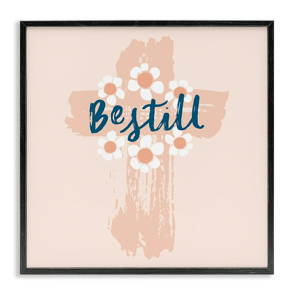 Stupell Industries Be Still Pastel Cross Religious Painting Black Framed Art Print Wall Art, 12 x 12