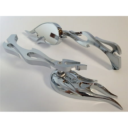 Harley Fairing Mirrors HTT-MOTOR Chrome New Billet Custom Running Mirrors fit Harley Dyna Wide Glide Flame Style ()