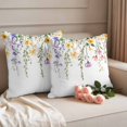 thumbnail image 2 of Spring Floral Pillow Covers 2 Pack Watercolor Yellow Purple Flowers Green Leaf Rustic Pillowcase Waterproof Outdoor Throw Pillow Cover for Patio Garden Square Cushion 26”x26”, 2 of 9