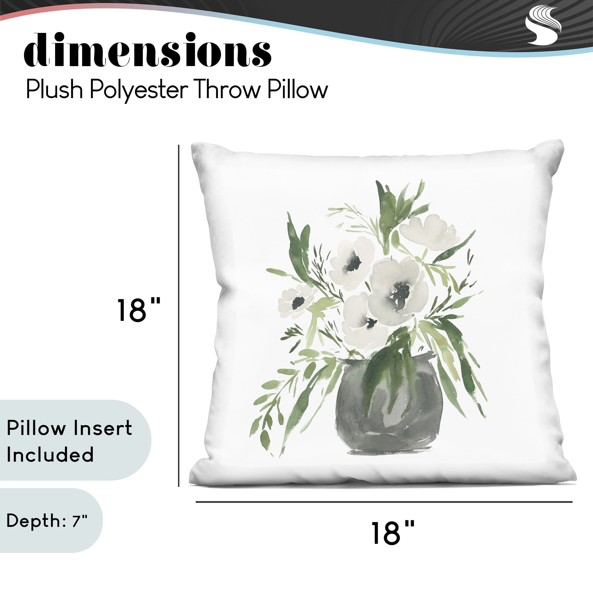 Stupell Industries White Anemone Flower Vase Decorative Printed Throw Pillow, design by Lucille Price