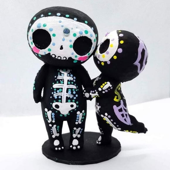 Sugar Skull Decor, Sugar Skull Couple Figurine Resin Statue, Unique Crafts Resin Sugar Skull Couple Figurine, Dia De Los Muertos Decor, Hand Crafts Table Ornament Gift for Women Men (B)