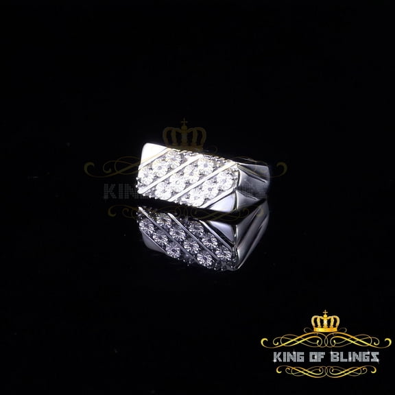 King of Bling's 0.05CT Real Diamond 925 Silver White Rectangle Band shape with Men's Ring Sz11