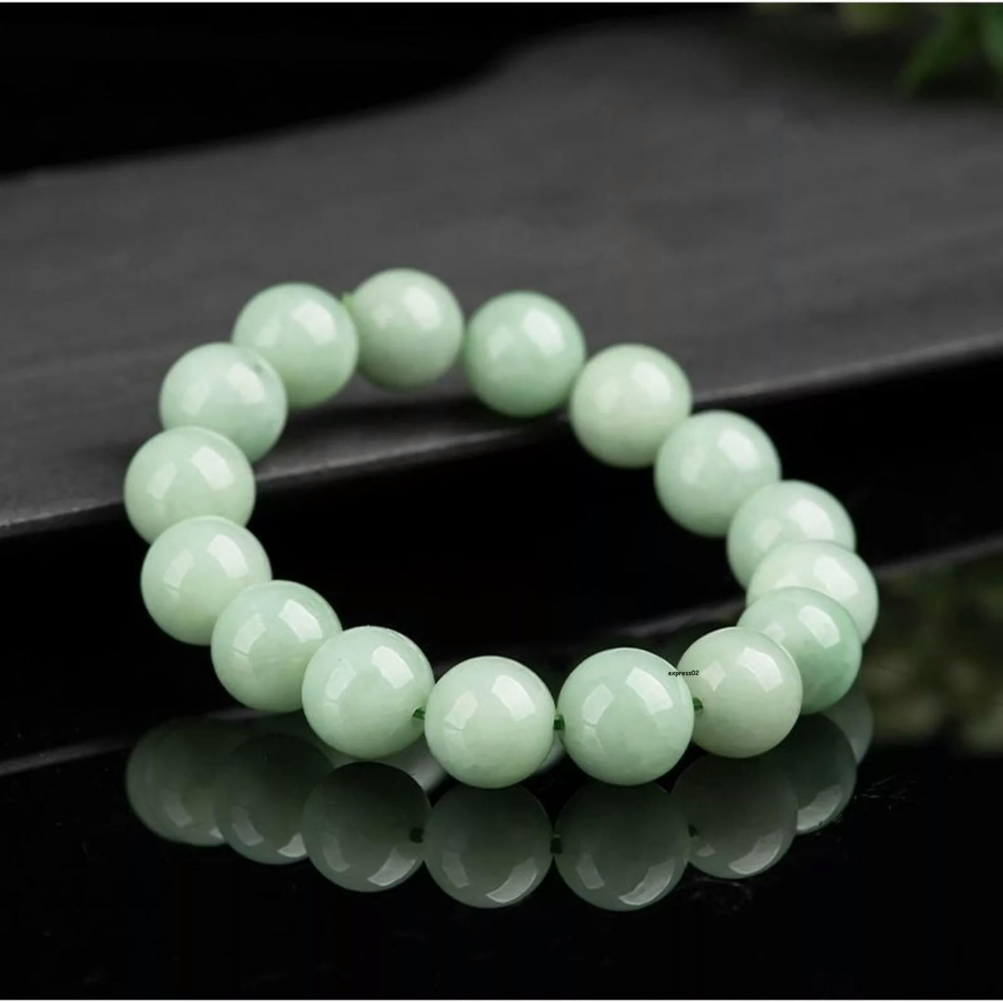 HOOUN Natural Grade A Jade Jadeite Lucky Men Women Best 13mm Round&nbsp;Beaded Bracelet