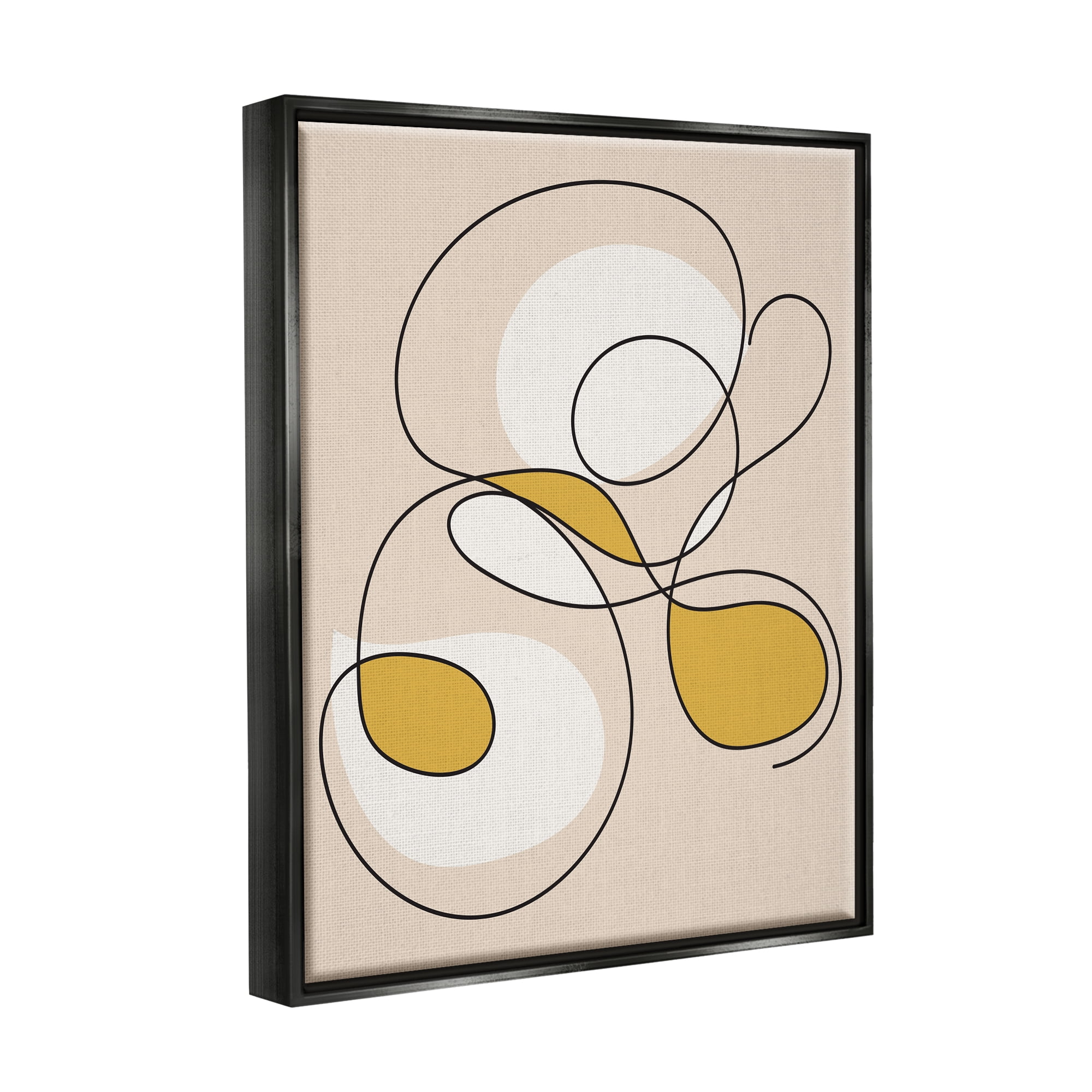 Stupell Industries Line Doodle with Yellow Abstract Painting Black Floater Framed Canvas Art Print Wall Art, 17 x 21