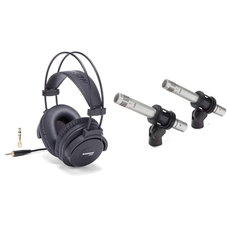 Samson C02 2 Pack Pencil Microphones and SR880 Closed-Back Headphones Bundle