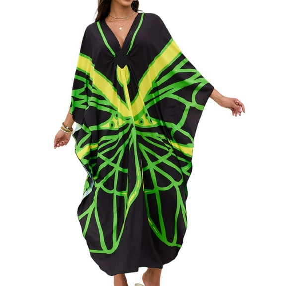 HAJWOH Kaftan Dresses for Women V Neck Batwing Sleeve Lightweight Plus Size Maxi Beach Cover Up