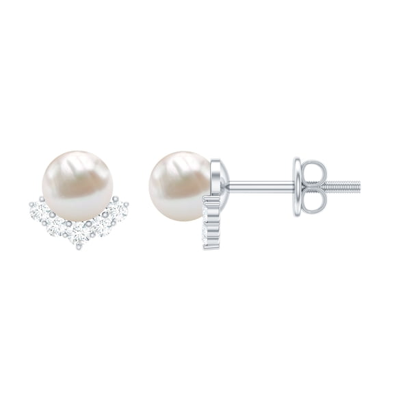 Rosec Jewels Cultured Freshwater Pearl Stud Earrings for Women - AAA Quality - Pearl Diamond Earrings - with Jewelry Box, 925 Sterling Silver