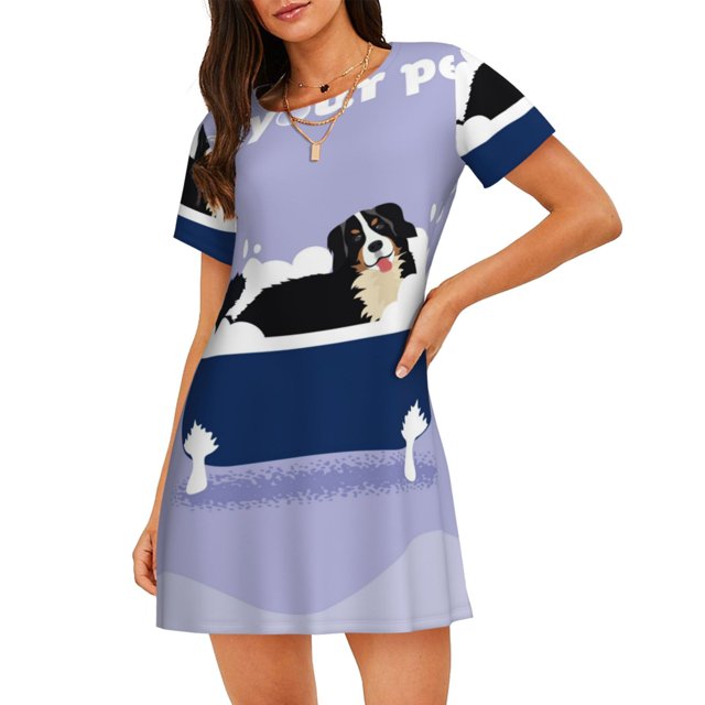 Easygdp Bernese Mountain Dog Sitting Bath Tub Camisón de manga corta para mujer, informal, estampado