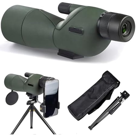 25-75×60 Spotting Scopes with Tripod Carrying Bag Phone Adapter Straight Spotter Scope Monocular Telescope for Target Shooting Hunting Birdwatching Green$$Other