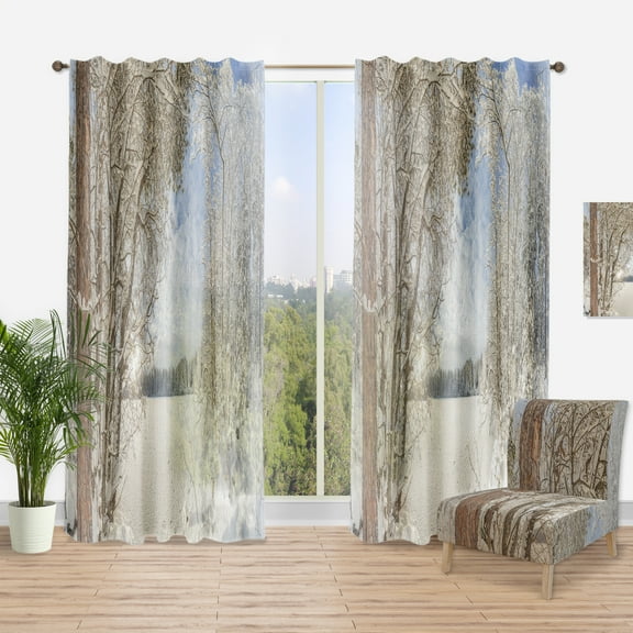 Designart 'Lake in Winter Woods' Landscape Curtain Panel