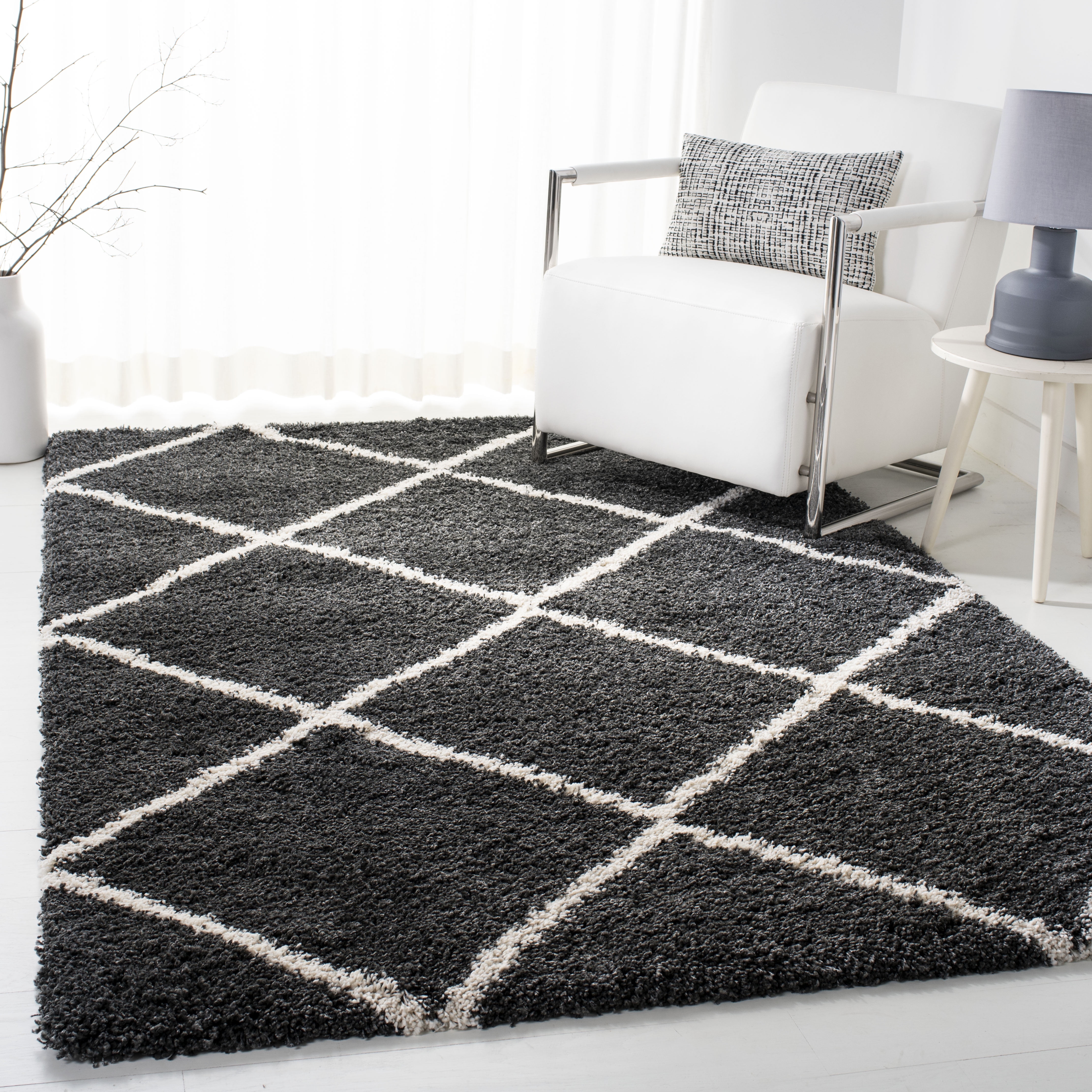 SAFAVIEH Hudson Amias Geometric Shag Area Rug, Dark Grey/Ivory, 9' x 12'