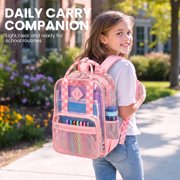 Girls Clear Backpack for Student School Transparent Bookbag with Reinforced Bottom Straps Multi Pockets Pink