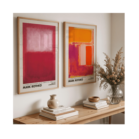 Kovaa Orange Red Rothko Poster Mid Century Museum Wall Art Set 2 Unframed Paper Print 8x12