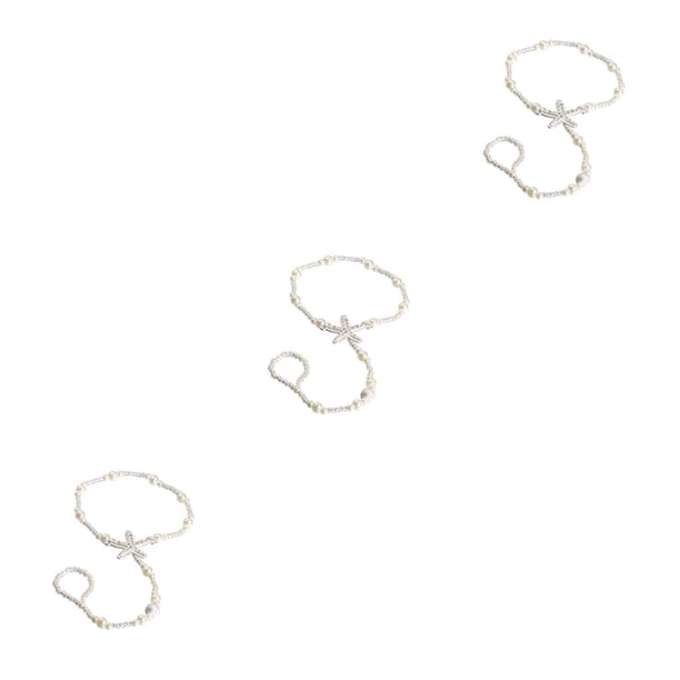 Qarigey Anklets Sea Star Pearl Crystal Foot Ring Hanging Chains Mittens Girls Wedding with Decor Pendent Bracelets Finger Toe Type1 NO1 Qarigey CBP461802
