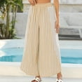 thumbnail image 5 of Sewkxo Womens Summer Striped Gingham Wide Leg Lounge Pants Elastic Waist Beach Palazzo Trousers with Pockets,Beige XL, 5 of 6