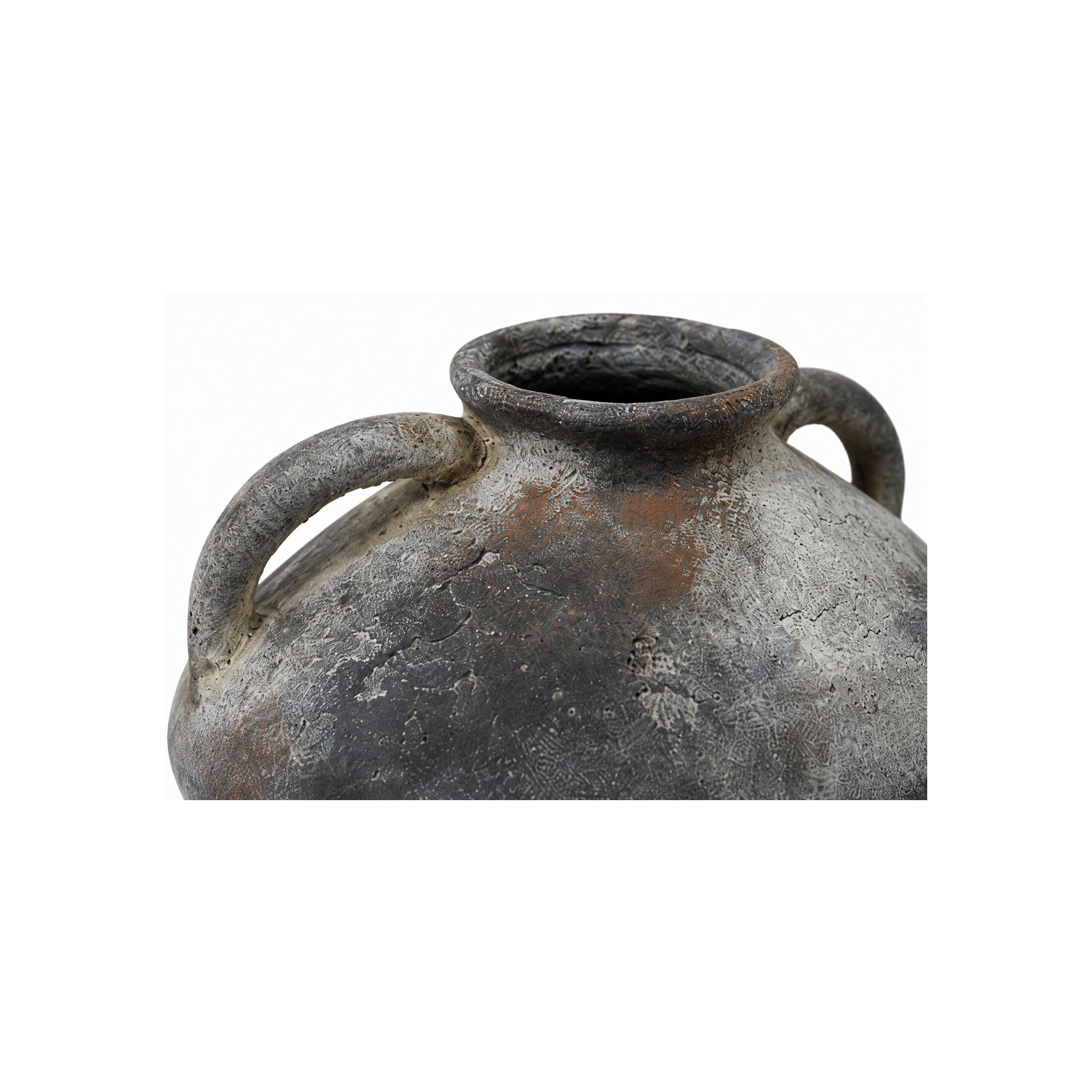 DecMode 7" Antique Style Textured Dark Gray Ceramic Vase with Brown Accents and Handles