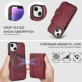 thumbnail image 2 of for iPhone 15 Case, Compatible with MagSafe, Detachable Magnetic Wallet Case with PU Leather Kickstand Card Slots Shockproof Protection 2 In 1 Function Case for iPhone 15, Winered, 2 of 6