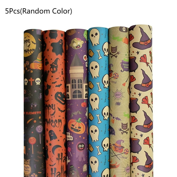 5 Sheets Halloween Wrapping Paper Halloween Elements Print Gift Present Bag Packaging Handmade Wrap Decoration