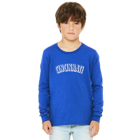Daxton Youth Long Sleeve Cincinnati Basic Tshirt - Royal White Large