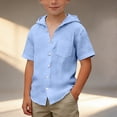 thumbnail image 2 of Tigivemen Short Sleeve T Shirts for Boys with Pockets Casual Henley Shirt Boys Solid Button Down Hoodie Shirts Sky Blue Size 9-10 Years, 2 of 5