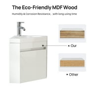 Wonline 16 Corner Bathroom Vanity Floating Style Wall Mount Bathroom Vanity with Sink and Faucet for Small Bathroom Combo, White