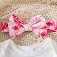 thumbnail image 3 of Ulitacool 0-3 Months Newborn Outfits For Girls Summer Short Sleeve Bodysuit Cartoon Print Pants Hat Two Piece Matching Set Retro Wear White, 3 of 5
