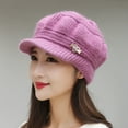 thumbnail image 3 of Womens Fashion Flower Knit Crochet Beanie Hat Winter Cotton Beret Cap, 3 of 8