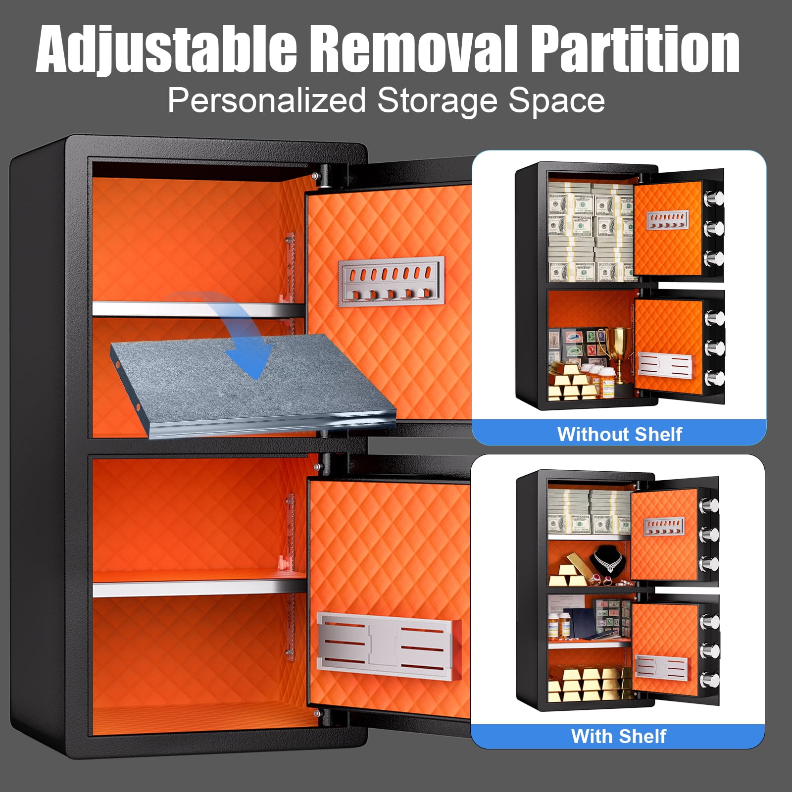 Riflevault Large Biometric Safe Box, 29.5" Double Door Alloy Steel Security Cabinet, Fingerprint Touchscreen Keypad Safe with Alarm System, Removable Shelves & Internal LED for Home Office