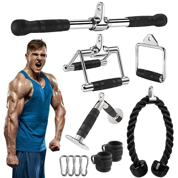 Accesorio Para Máquina de Cables Desplegable, 7Pzs Sistema de Polea Para Ejercicio Gimnasio en Casa Juego Accesorio para Tríceps Equipo de Pesas Fitness Para Tirar LAT Rizo de Bíceps Antebrazo