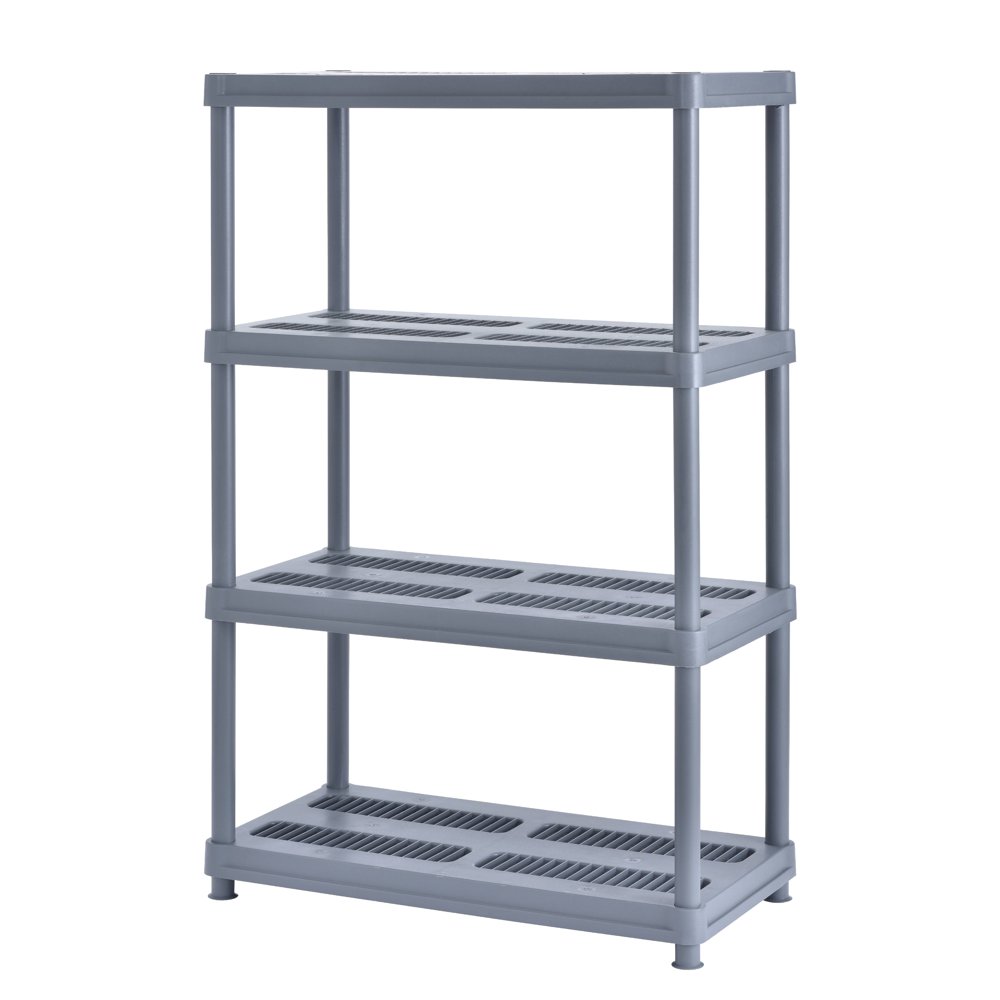 4Shelf Gray Plastic Shelving Unit, 56" Height, 36" Width, 18" Length