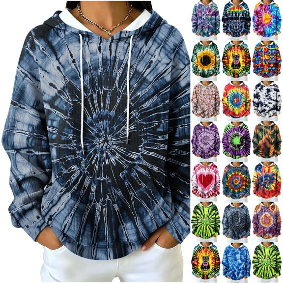 Yertdoel Hoodies for Women Fashion Printed Fleece Lined Drawstring Pullover Hooded Sweatshirt Outdoor Casual Warm Cozy Hoodie Top with Pocket