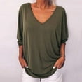 thumbnail image 2 of Womens T Shirts Basic V Neck Tee Loose Fitting Casual 3/4 Bats Sleeve Tops, 2 of 5