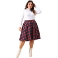 thumbnail image 3 of DARING DIVA Women's Plus Vintage Plaid Elastic A-Line Skirt with Pockets 2X Red Blue, 3 of 6
