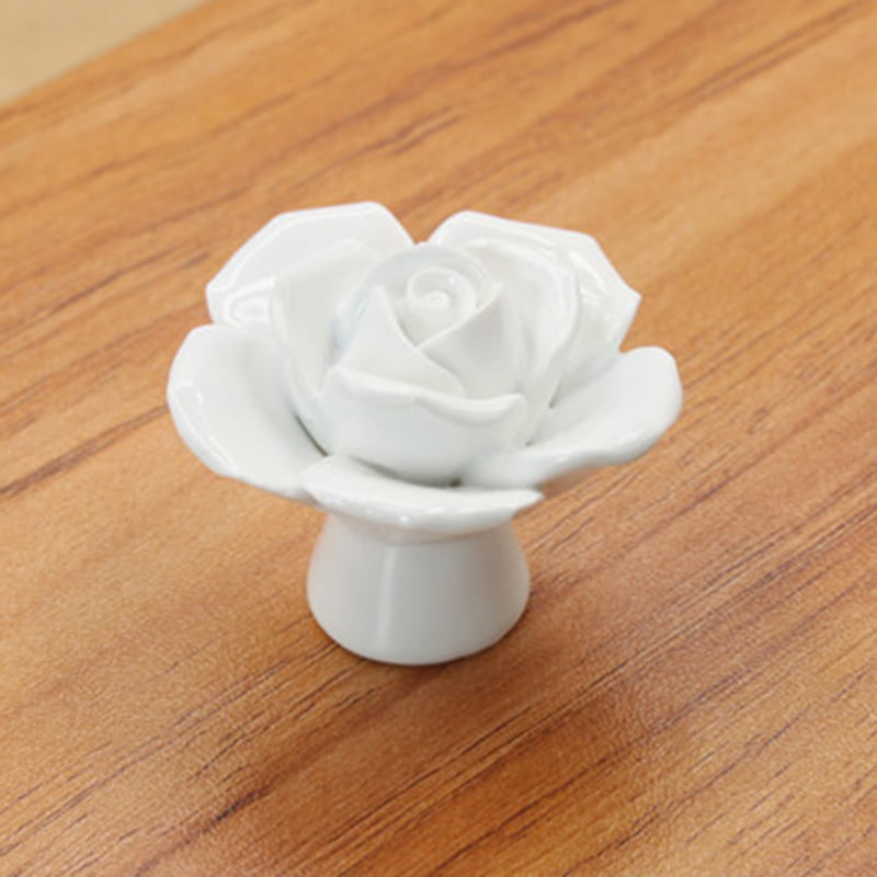 Ceramic Rose Flower Vintage Knobs Drawer Cupboard Door Porcelain Pull Handle 