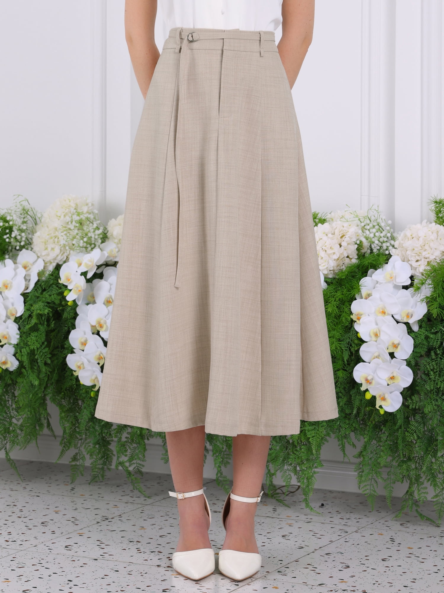 DARING DIVA Women's A Line Elastic High Waist Maxi Skirts M Beige