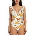 thumbnail image 2 of Yiaed Flower Fox Print Women's Ruffled One Piece Swimsuit V Neck Swimwear Slimming Monokini for Woman-Medium, 2 of 8