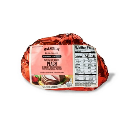 Marketside Natural Juice Boneless Spiral-Cut Peach Double Glazed Ham, Whole Muscle cut, Pork, 3-4.8 Ibs