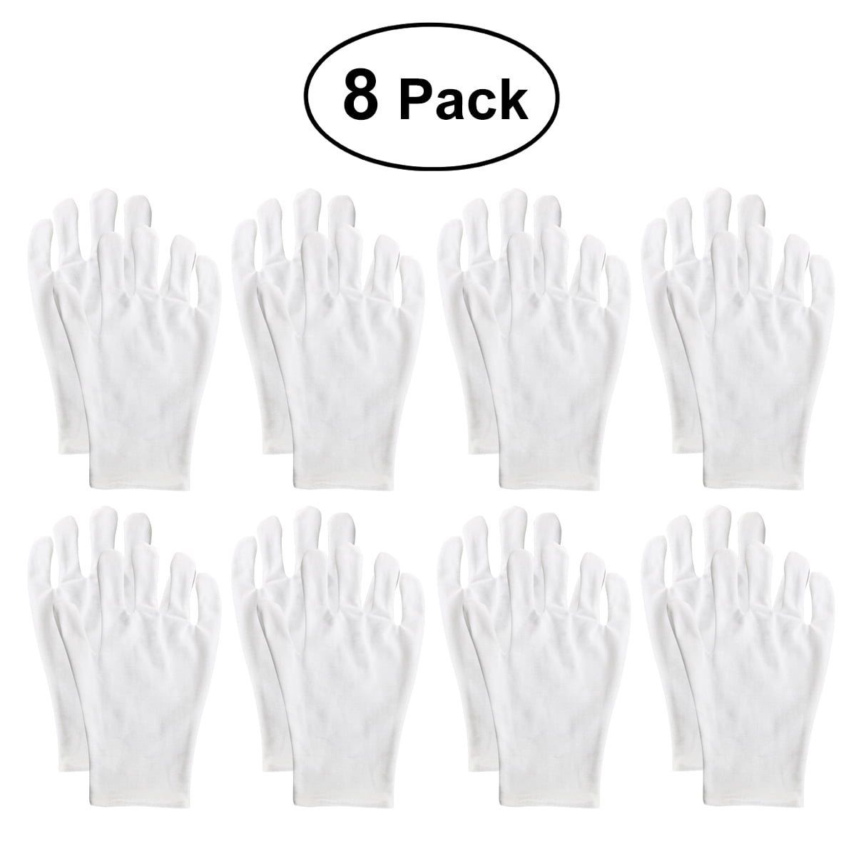 8 Pairs White Cotton Gloves Soft Lightweight Work Gloves Free Size 