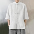 thumbnail image 2 of Tang Suit for Men Cotton Linen 3/4 Sleeve Lightweight Chinese Button Kung Fu Suit Tops, 2 of 6