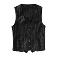 thumbnail image 2 of Joernso British Style Men Waistcoat V-neck Collarless Sleeveless Striped Print Vest Coat with Pockets Single Breasted Vest, 2 of 8