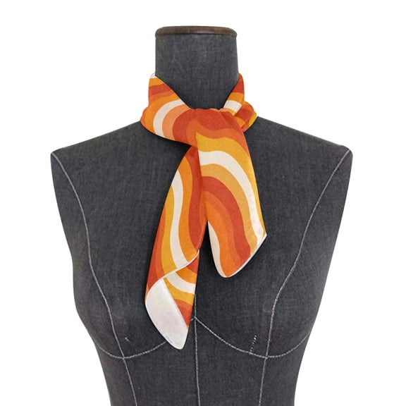 Square Scarf 24x24 Inch Sunny Orange Gradient Waves Silky Satin Sun Protection Neck Scarf for Women Multi-Purpose Head Wrap Bandana for Hair Bag Decoration