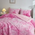 thumbnail image 3 of Wajade Plush Shaggy Comforter Set Fluffy Fuzzy Faux Fur Bedding Set - 3PC Microfiber Soft Warm Quilt Set(Pink White Tie Dye,Queen Size), 3 of 6