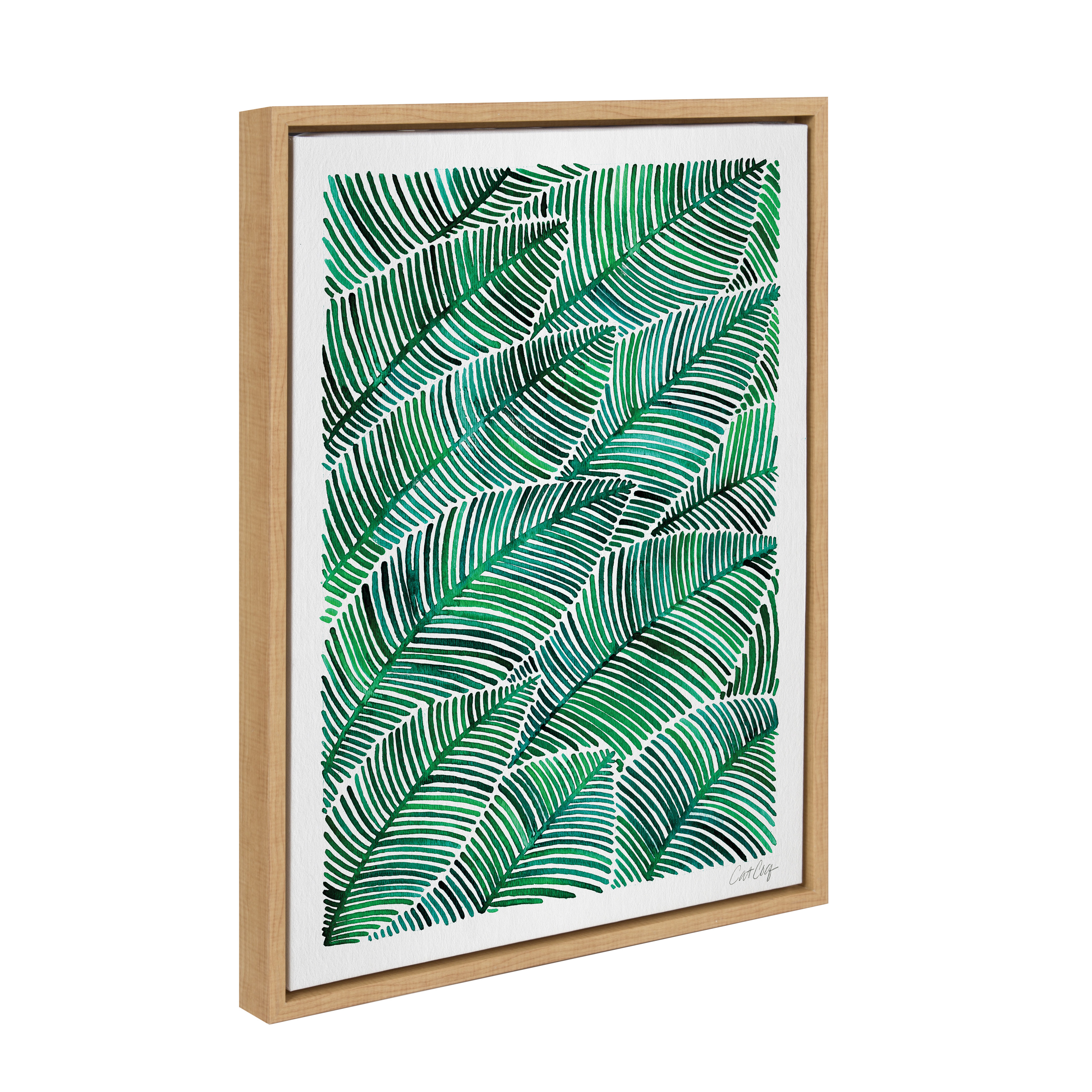 Kate and Laurel Sylvie Tropical Leaves Watercolor Framed Canvas Wall Art by Cat Coquillette, 18x24 Natural