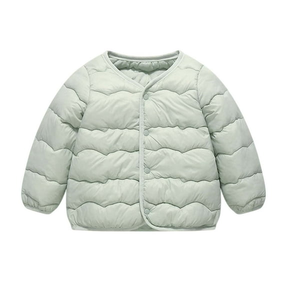 Lenpel Girls Boys' Puffer Jackets Toddler Baby Lightweight Long Sleeve V Neck Button down Quilted Jackets Warm Outwear Coats(Green,1-2 Years)
