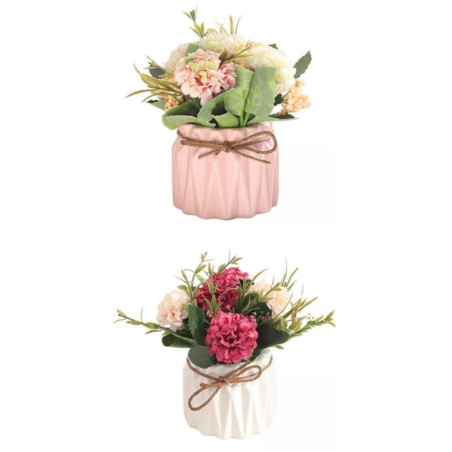 2x Artificial Simución Florero De Cerámica Zulema Flores de Hortensia