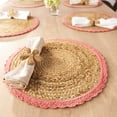 thumbnail image 2 of The Pioneer Woman 100% Jute Crochet Table Placemat, Natural & Pink, 15" Round, 2 of 9